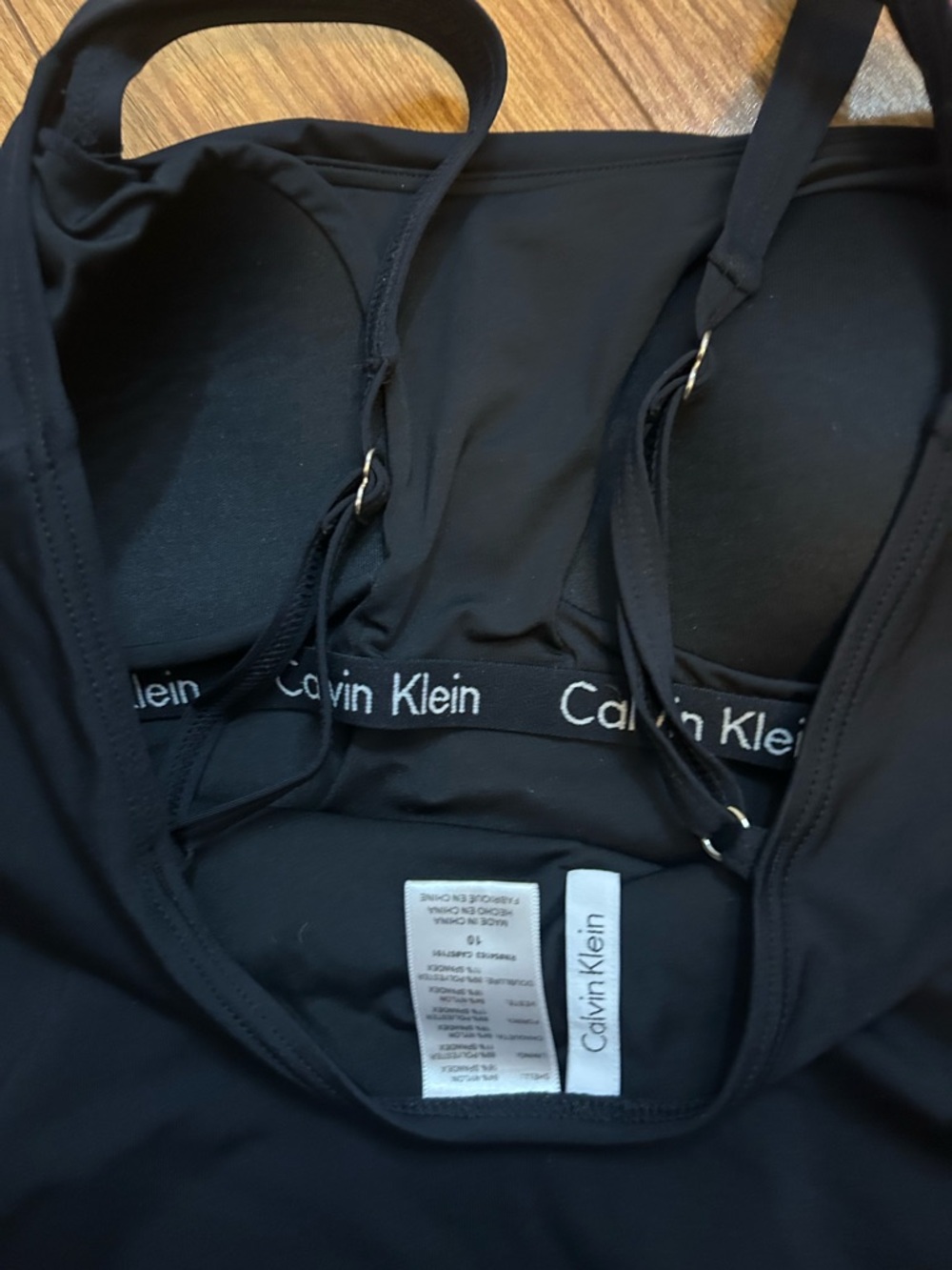 Calvin Klein Black Ruched One-Piece Swimsuit Size 10 - Picture 3 of 3